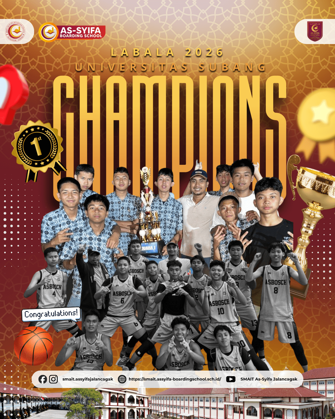 Tim Basket ASBOSCH SMAIT As-Syifa Juara 1 LABALA Universitas Subang 2026