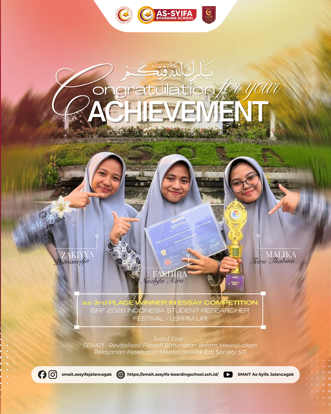 Santri SMAIT As-Syifa meraih Juara 3 Essay Competition ISRF 2026