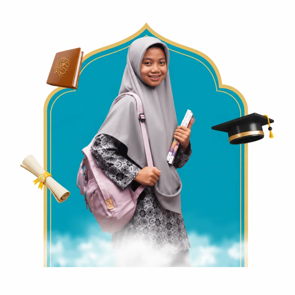 smait as-syifa boarding school | Mirrored Hijabi Student in Academic Arch
